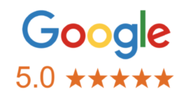 Google logo above a 5.0 rating and five filled stars